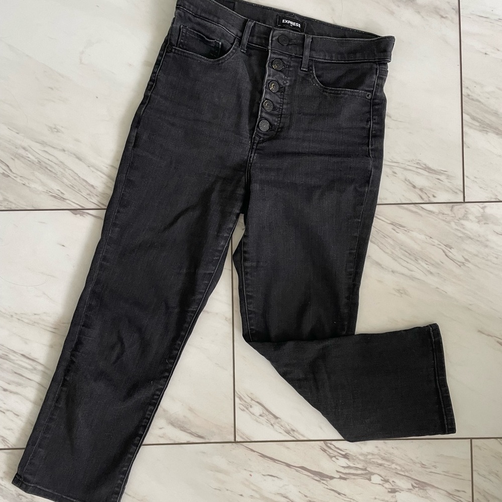 Express crop high waist black denim jeans, size 4R